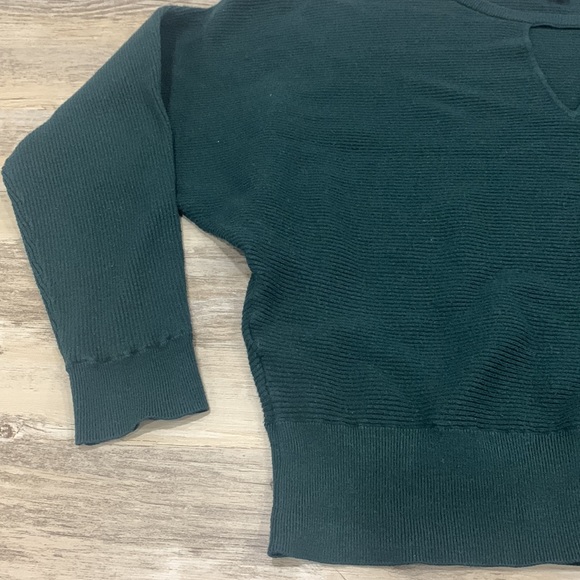 Express Oversized Keyhole Balloon Sleeve Green Ribbed Heavy Knit Sweater Large - Picture 3 of 6